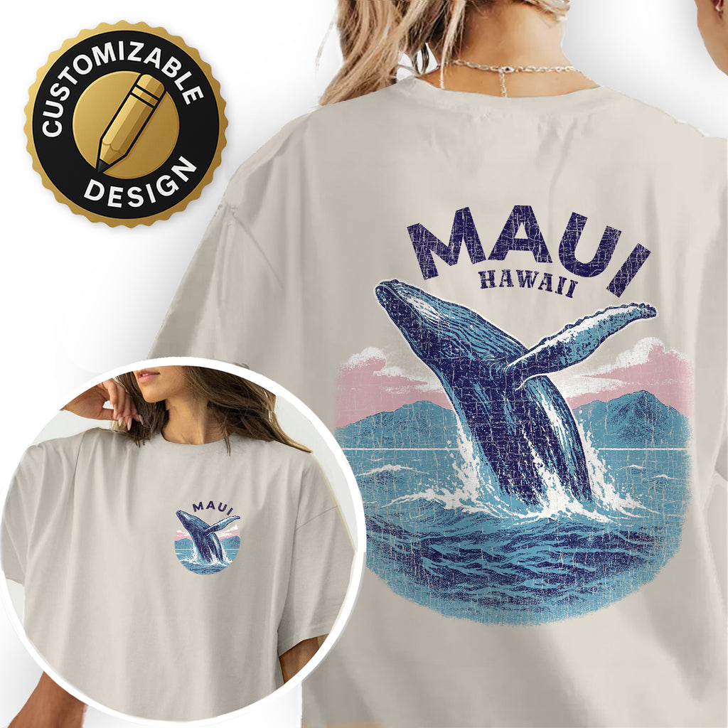 Maui Hawaii Whale T-Shirt, Vintage Ocean Graphic Tee, Tropical Souvenir Shirt, Humpback Whale Gift, Beach Vacation Top