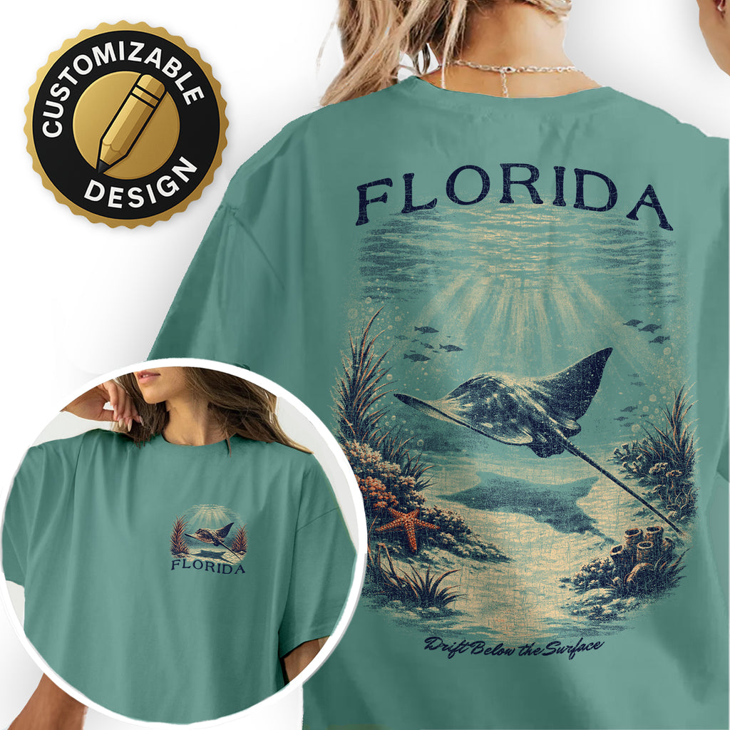 Florida Stingray Shirt, Ocean Wildlife Tee, Coastal Beach T-Shirt, Vintage Marine Life Graphic, Underwater Sea Ray Travel Shirt