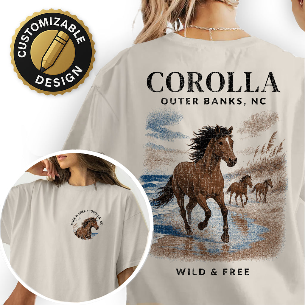 Corolla Outer Banks T-Shirt, Wild Horse Beach Tee, North Carolina Souvenir Shirt, Coastal Nature Graphic Top