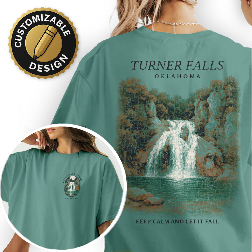 Turner Falls Oklahoma T-Shirt Vintage Waterfall Tee | Oklahoma Souvenir Shirt | Nature Travel Graphic Keep Calm and Let It Fall