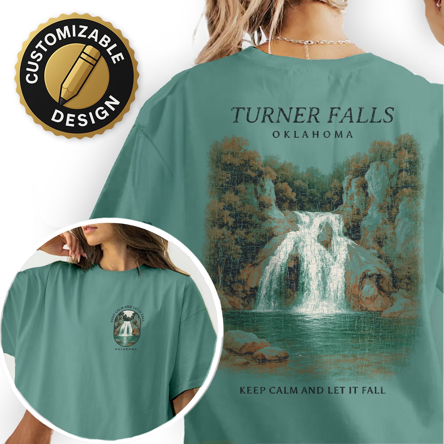 Turner Falls Oklahoma T-Shirt Vintage Waterfall Tee | Oklahoma Souvenir Shirt | Nature Travel Graphic Keep Calm and Let It Fall