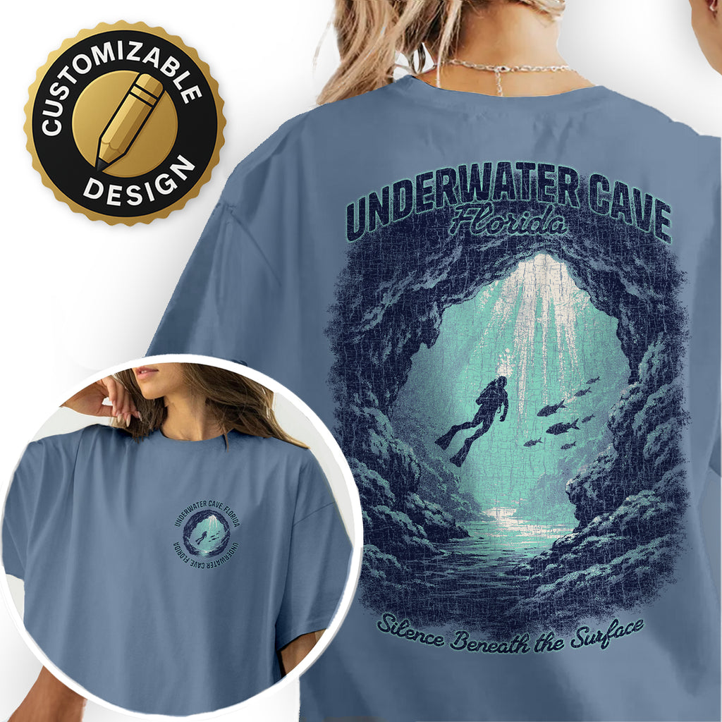 Underwater Cave Florida T-Shirt Vintage Scuba Diving Tee Ocean Explorer Graphic Marine Adventure Shirt
