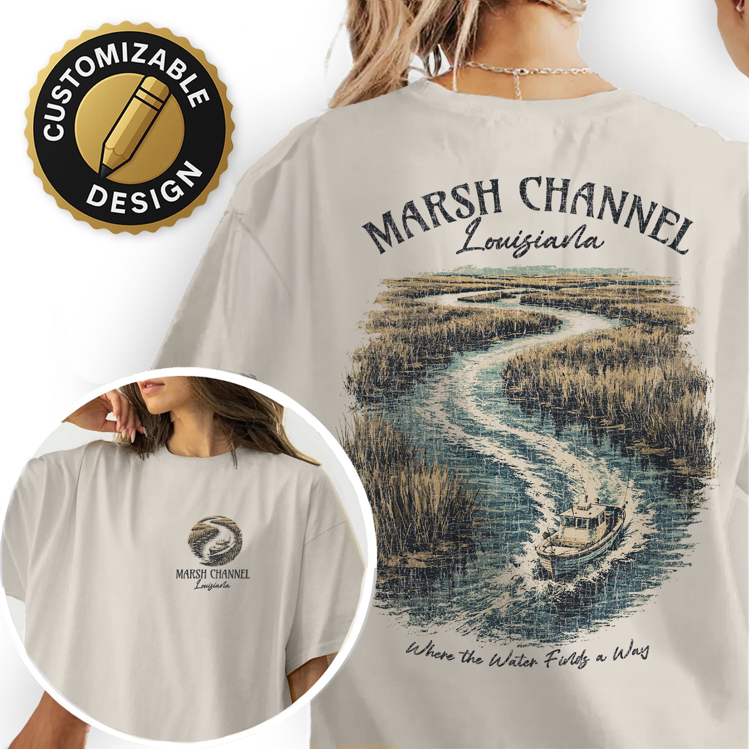 Marsh Channel Louisiana Shirt, Coastal Bayou Boat Tee, Vintage Fishing T-Shirt, Gulf Coast Nature Graphic Tee