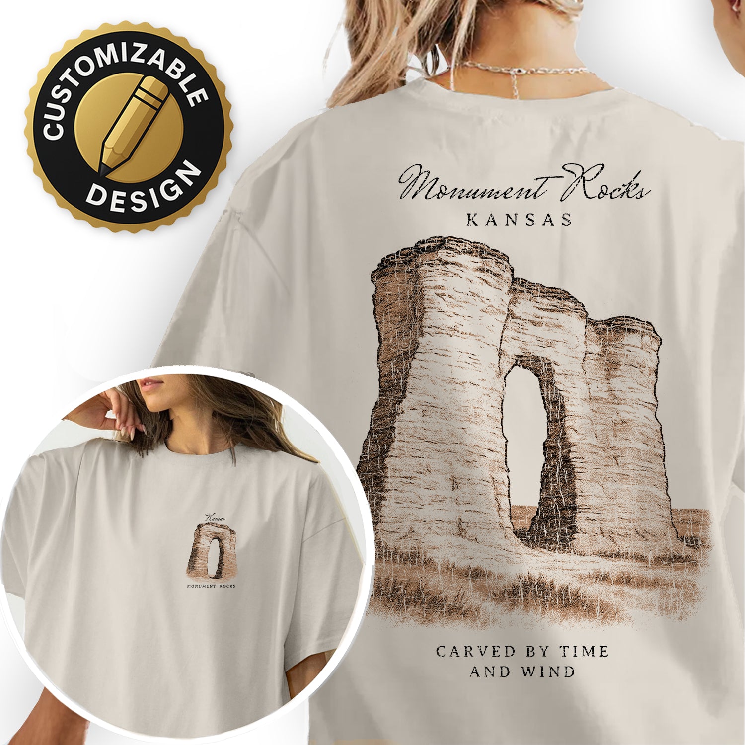 Monument Rocks Kansas T-Shirt Vintage Travel Tee | Kansas Landmark Souvenir Shirt | Prairie Rock Formation Nature Graphic Tee