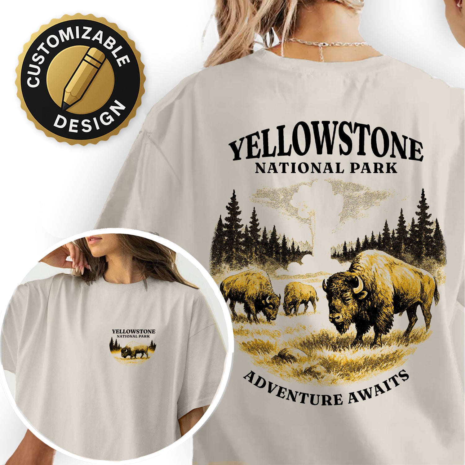 Yellowstone National Park T-Shirt Adventure Awaits Bison Graphic Tee | Retro Nature Hiking Travel Shirt for Outdoor Lovers