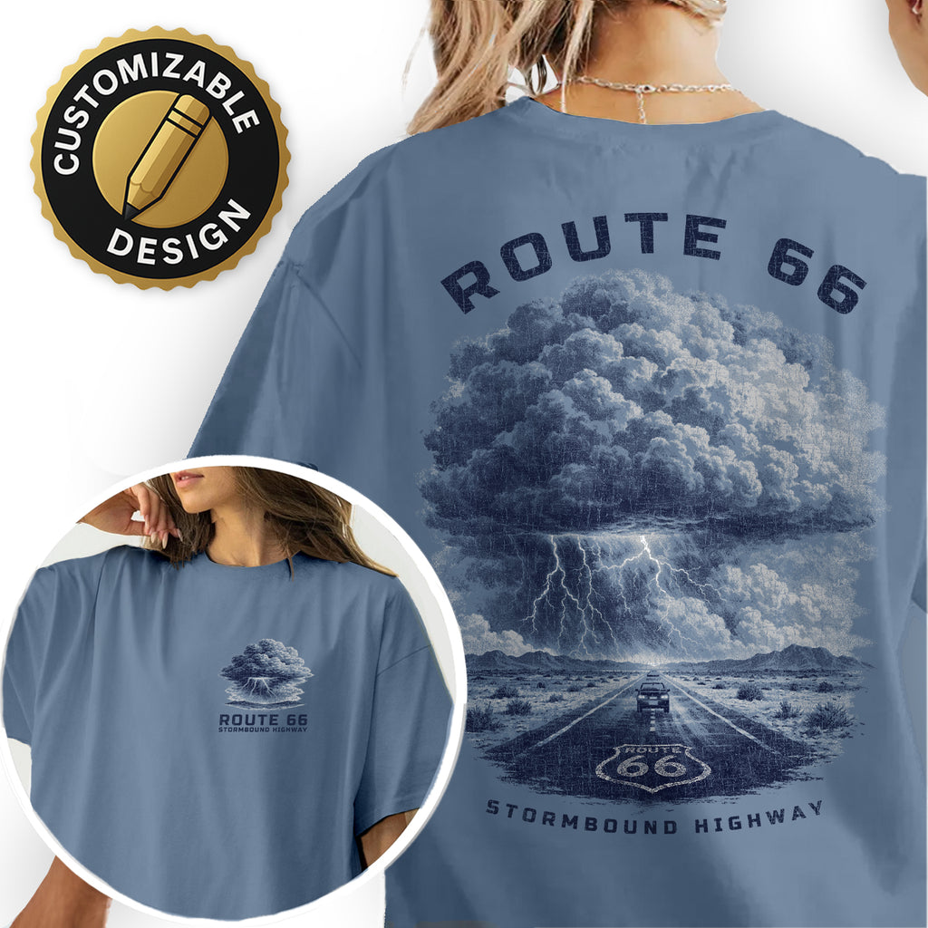 Route 66 Storm Shirt, Vintage Highway Tee, Road Trip T-Shirt, Lightning Storm Graphic, Retro Travel Desert Road Tee