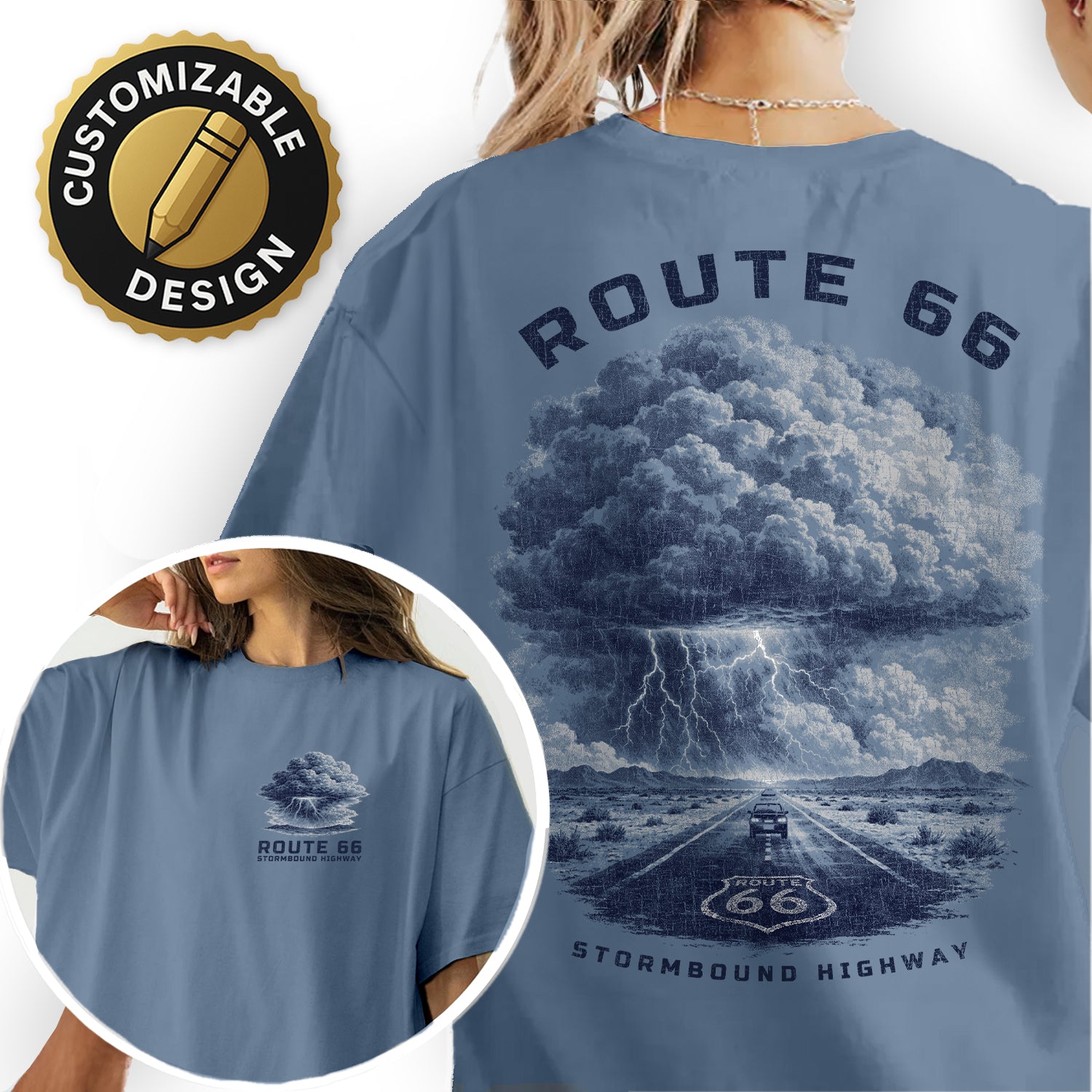 Route 66 Storm Shirt, Vintage Highway Tee, Road Trip T-Shirt, Lightning Storm Graphic, Retro Travel Desert Road Tee