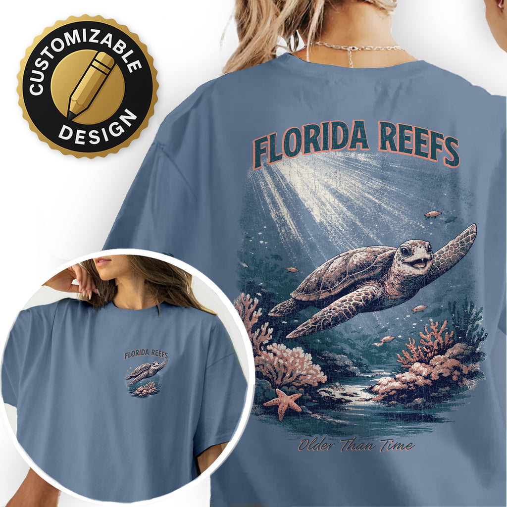 Florida Reefs Sea Turtle T-Shirt, Vintage Ocean Graphic Tee, Beach Coastal Shirt, Marine Life Summer Vacation Tee