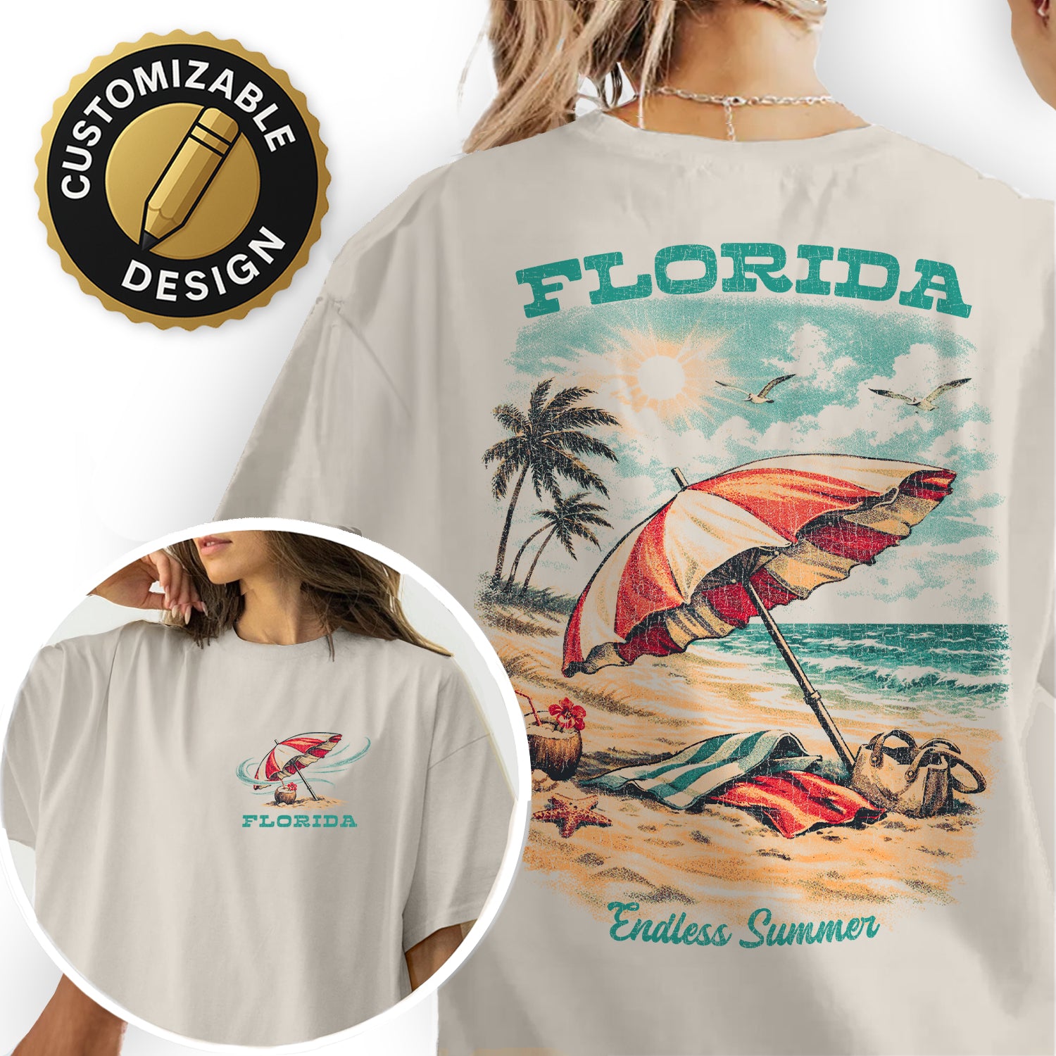 Florida Beach T-Shirt Vintage Summer Graphic Tee, Coastal Vacation Shirt, Retro Palm Tree Ocean Sunset Endless Summer Tee
