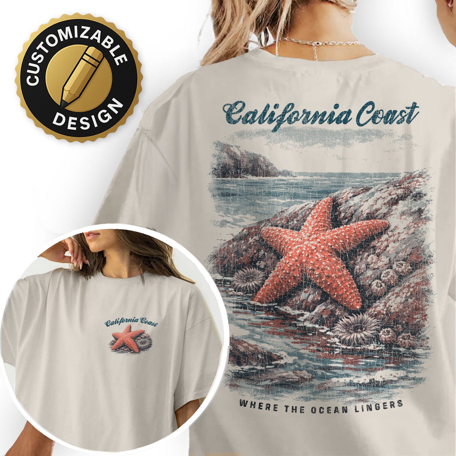 California Coast Starfish T-Shirt Vintage Beach Graphic Tee, Coastal Ocean Shirt, Retro Seaside Nature Tee Where Ocean Lingers