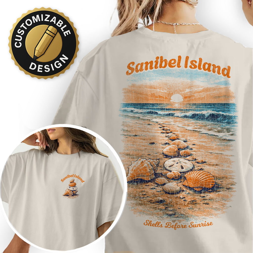 Sanibel Island Shell Shirt, Beach Sunset Tee, Coastal Florida T-Shirt, Seashell Graphic, Vacation Beach Souvenir Tee
