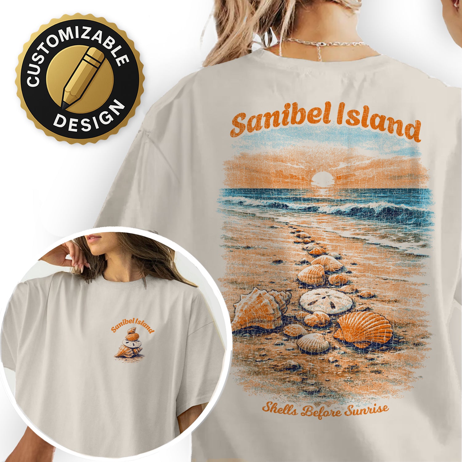 Sanibel Island Shell Shirt, Beach Sunset Tee, Coastal Florida T-Shirt, Seashell Graphic, Vacation Beach Souvenir Tee