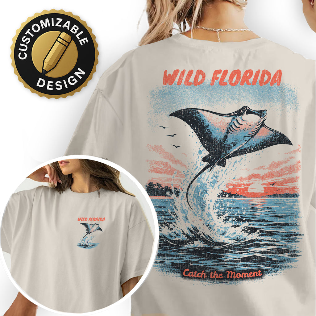 Wild Florida Stingray T-Shirt Vintage Ocean Wildlife Tee Coastal Sunset Beach Graphic Summer Shirt