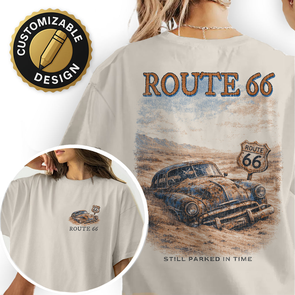Route 66 Vintage Car Shirt, Retro Road Trip Tee, Classic Car Graphic T-Shirt, Americana Highway Tee, Desert Travel Shirt