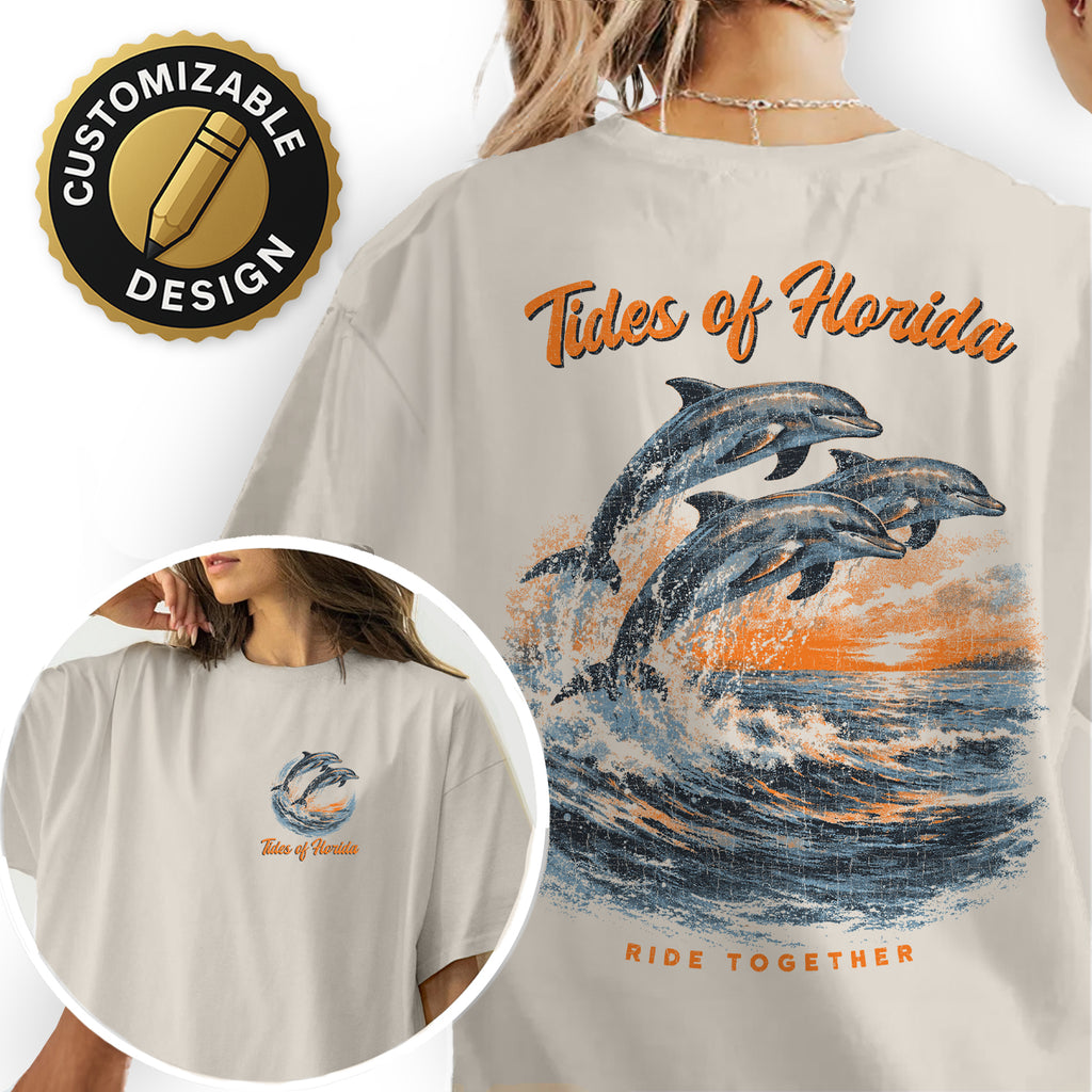 Florida Dolphin T-Shirt Vintage Ocean Sunset Tee Coastal Marine Life Graphic Beach Vacation Shirt