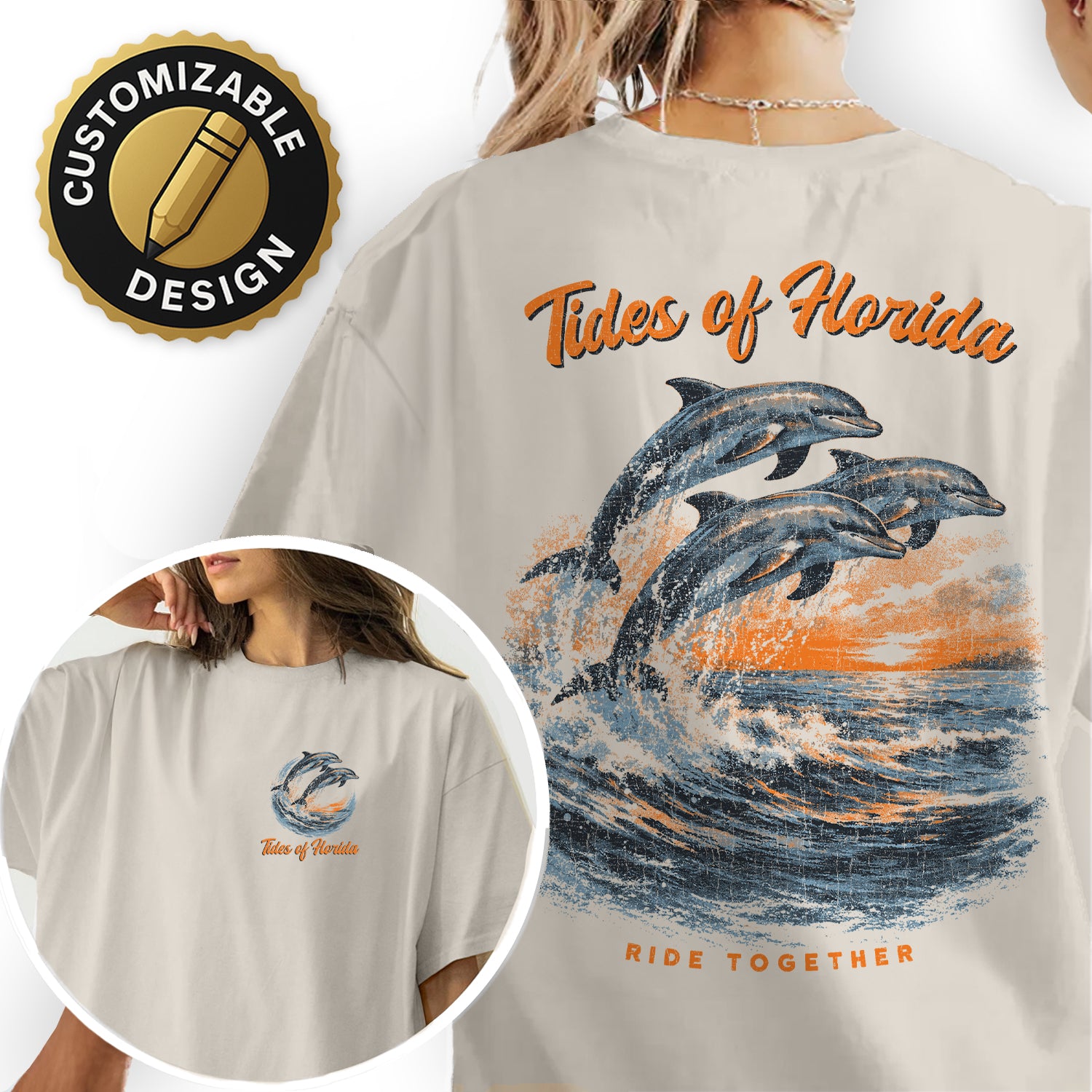 Florida Dolphin T-Shirt Vintage Ocean Sunset Tee Coastal Marine Life Graphic Beach Vacation Shirt