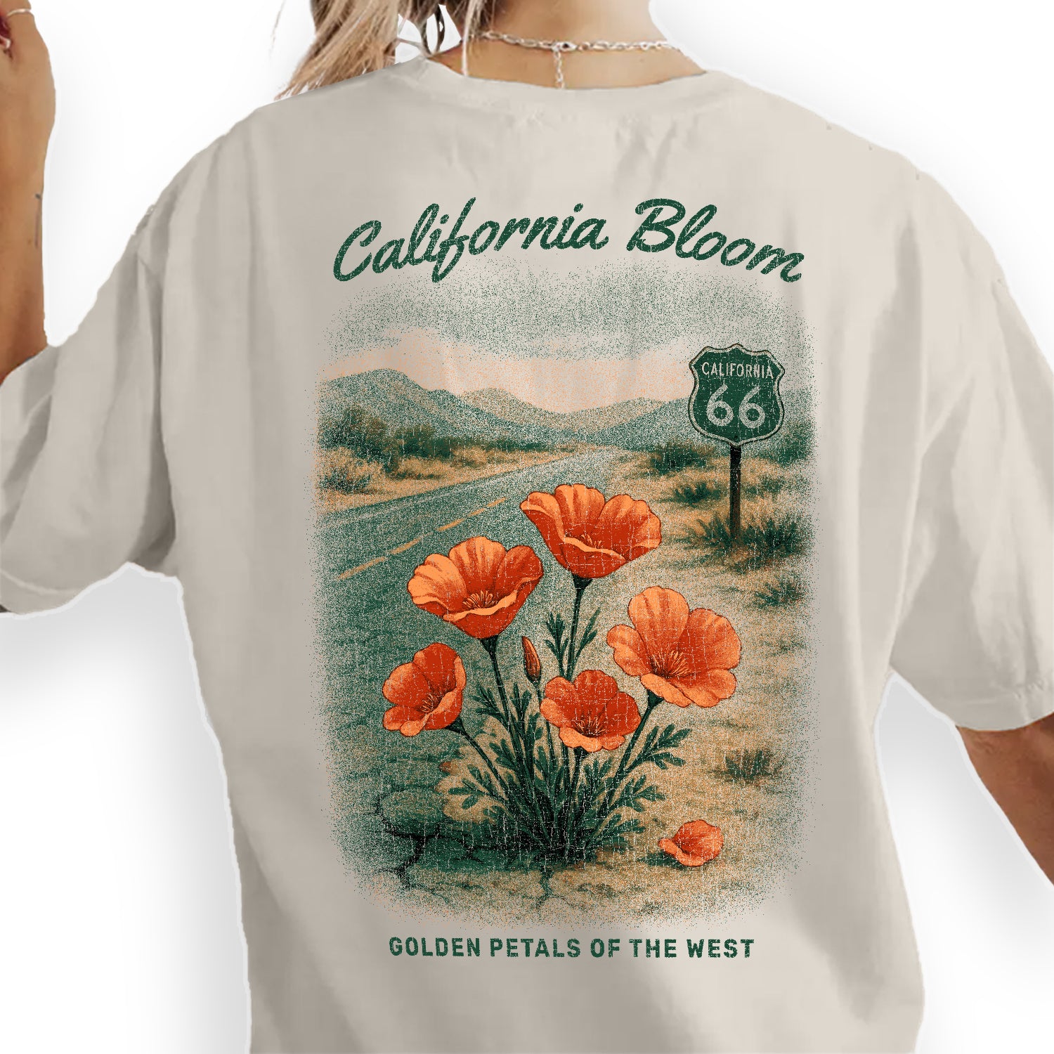 California Bloom T-Shirt, Route 66 Poppy Tee, Golden State Flower Graphic Shirt, Vintage California Souvenir Gift