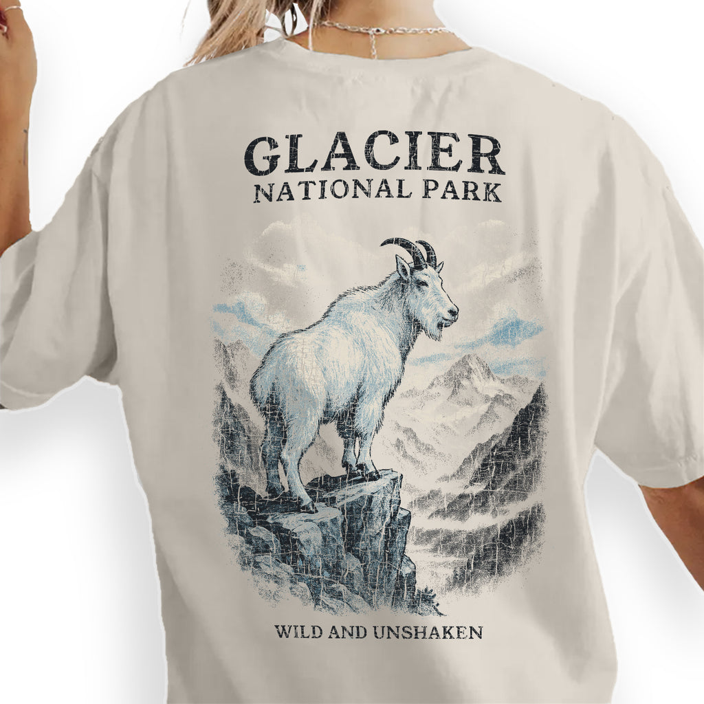 Glacier National Park Goat T-Shirt – Wild and Unshaken Mountain Tee, Nature Wildlife Souvenir Gift, Outdoor Adventure Shirt