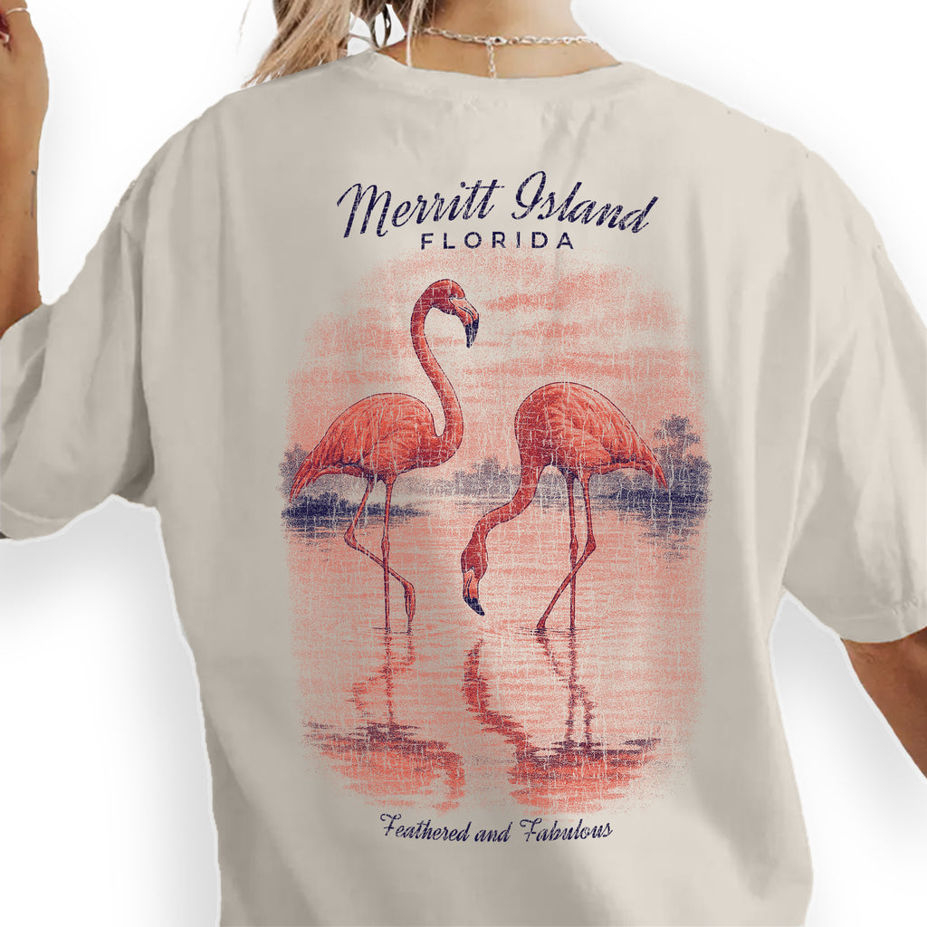 Merritt Island Florida Flamingo T-Shirt – Feathered and Fabulous Beach Tee, Coastal Wildlife Souvenir Gift for Travelers