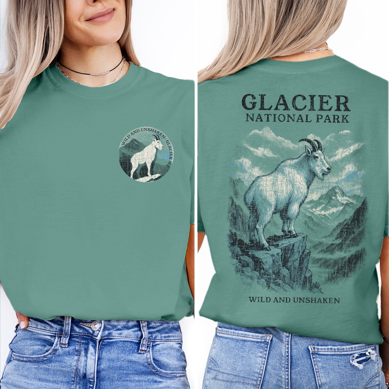 Glacier National Park Goat T-Shirt – Wild and Unshaken Mountain Tee, Nature Wildlife Souvenir Gift, Outdoor Adventure Shirt