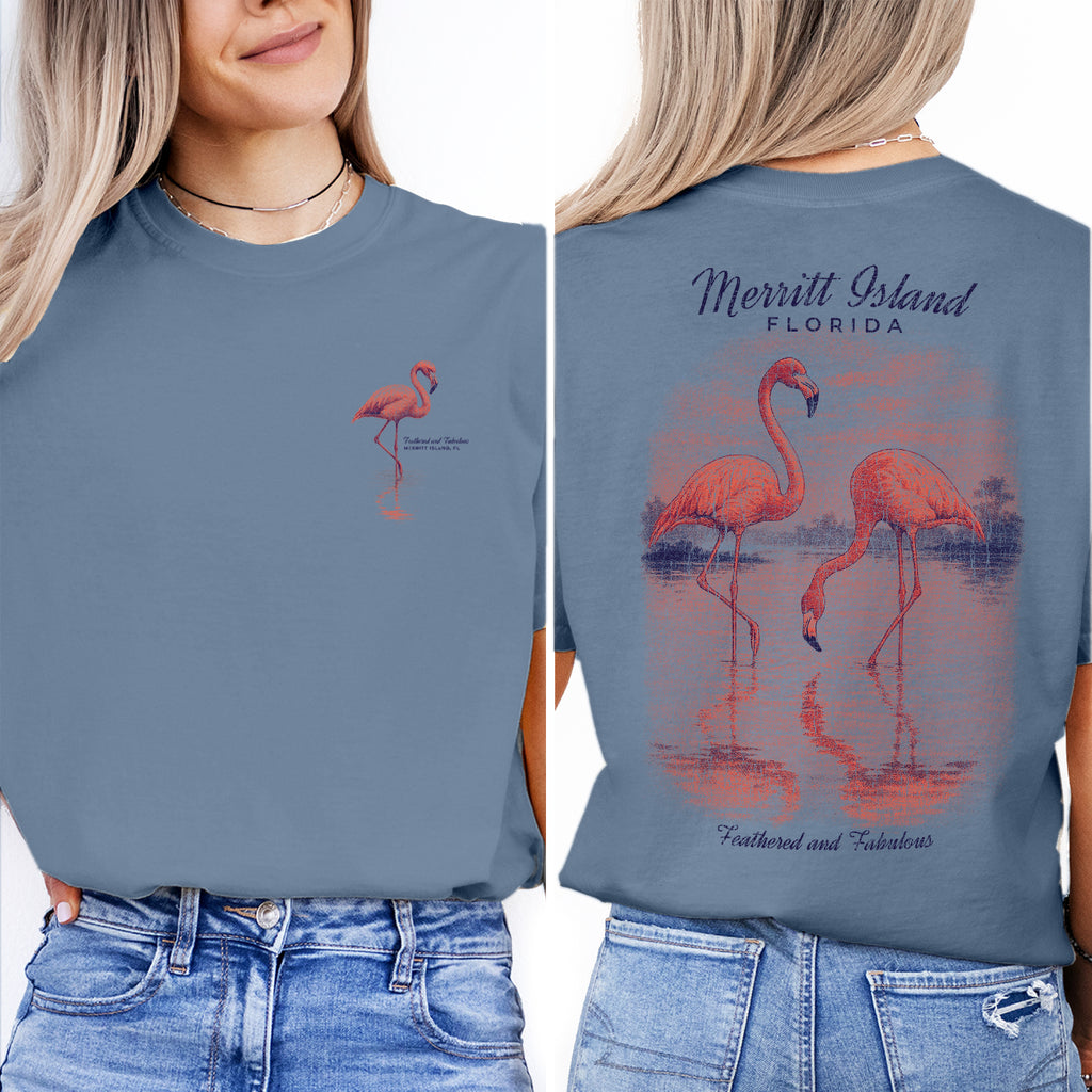 Merritt Island Florida Flamingo T-Shirt – Feathered and Fabulous Beach Tee, Coastal Wildlife Souvenir Gift for Travelers
