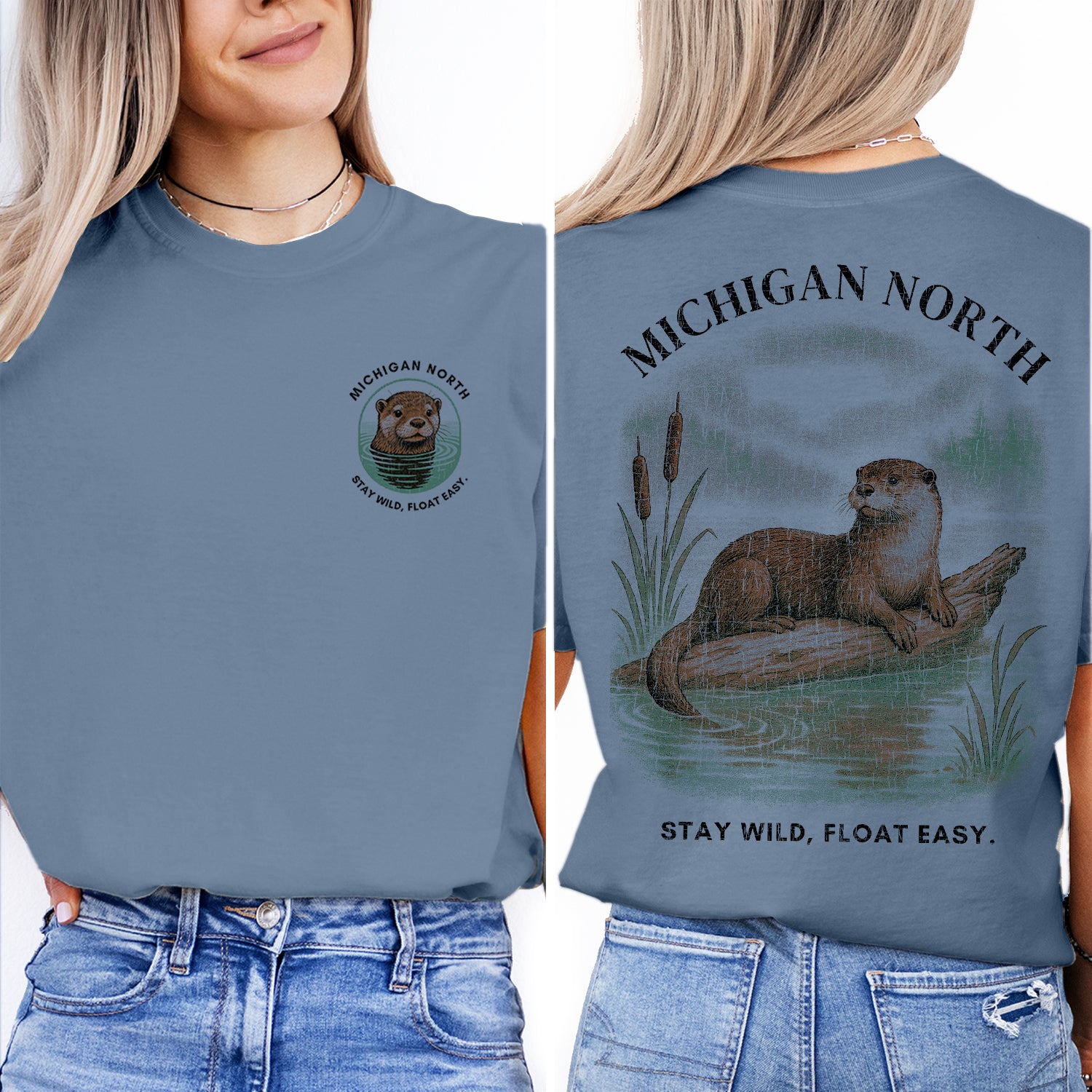 Michigan North Otter T-Shirt – Stay Wild Float Easy Tee, Great Lakes Wildlife Souvenir, Nature Lover Gift for Travelers