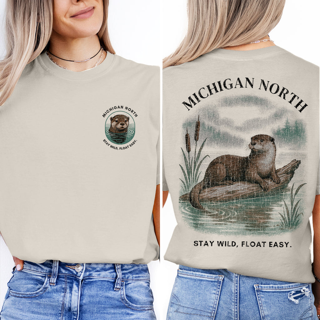 Michigan North Otter T-Shirt – Stay Wild Float Easy Tee, Great Lakes Wildlife Souvenir, Nature Lover Gift for Travelers