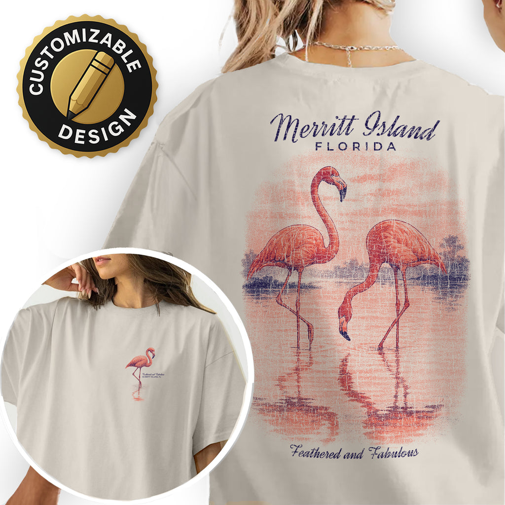 Merritt Island Florida Flamingo T-Shirt – Feathered and Fabulous Beach Tee, Coastal Wildlife Souvenir Gift for Travelers