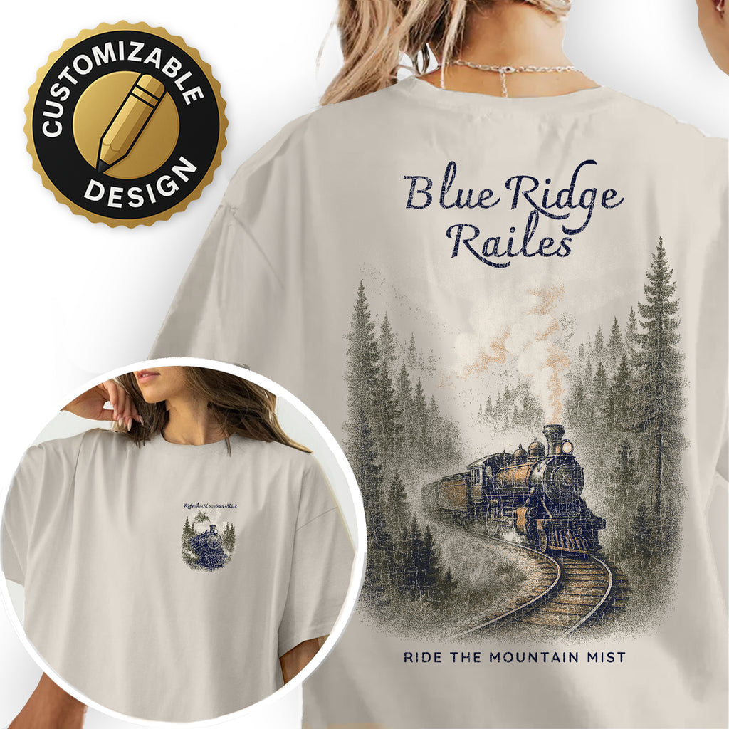Blue Ridge Rails Train T-Shirt – Vintage Mountain Railway Tee, Retro Steam Engine Graphic, Appalachian Travel Souvenir Shirt