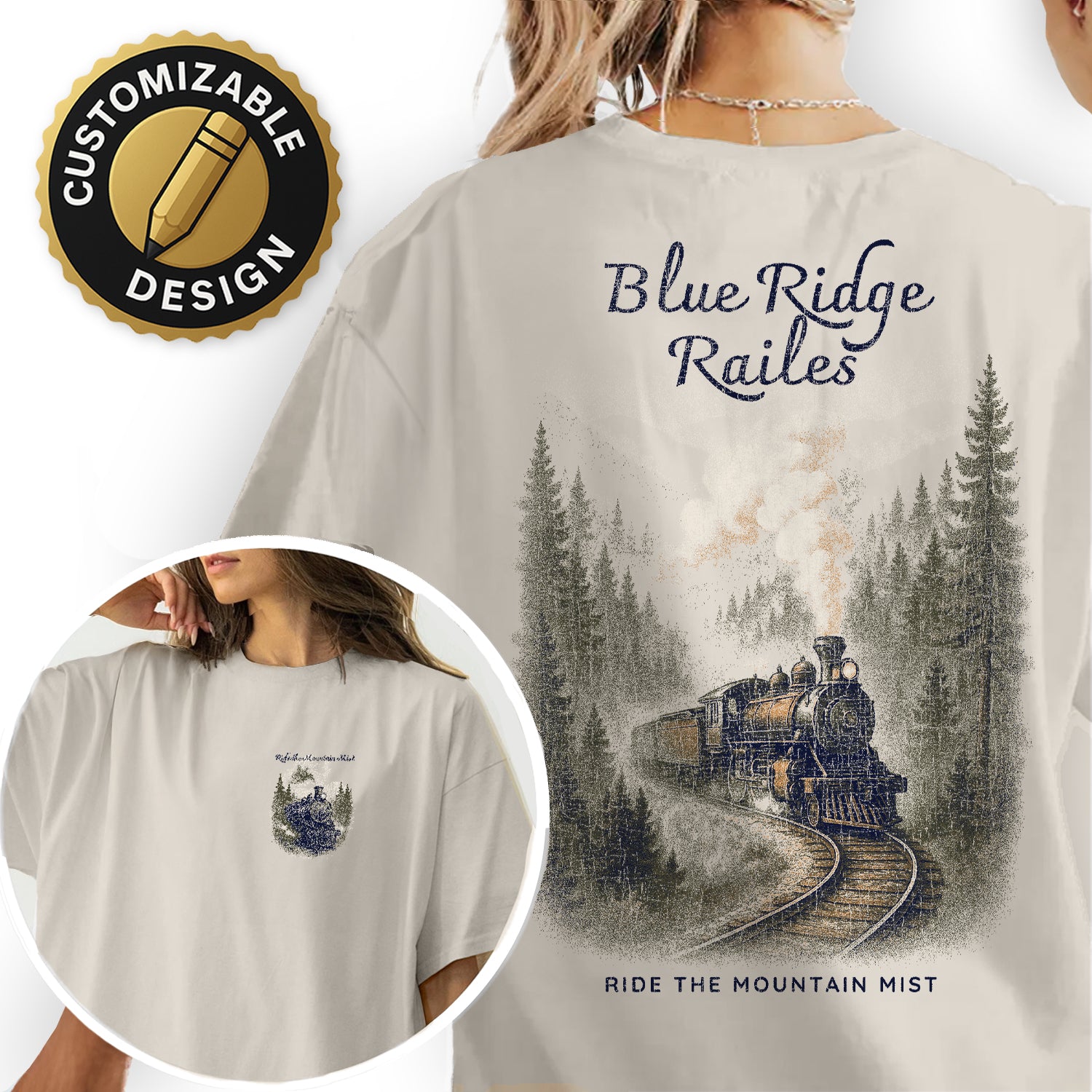 Blue Ridge Rails Train T-Shirt – Vintage Mountain Railway Tee, Retro Steam Engine Graphic, Appalachian Travel Souvenir Shirt
