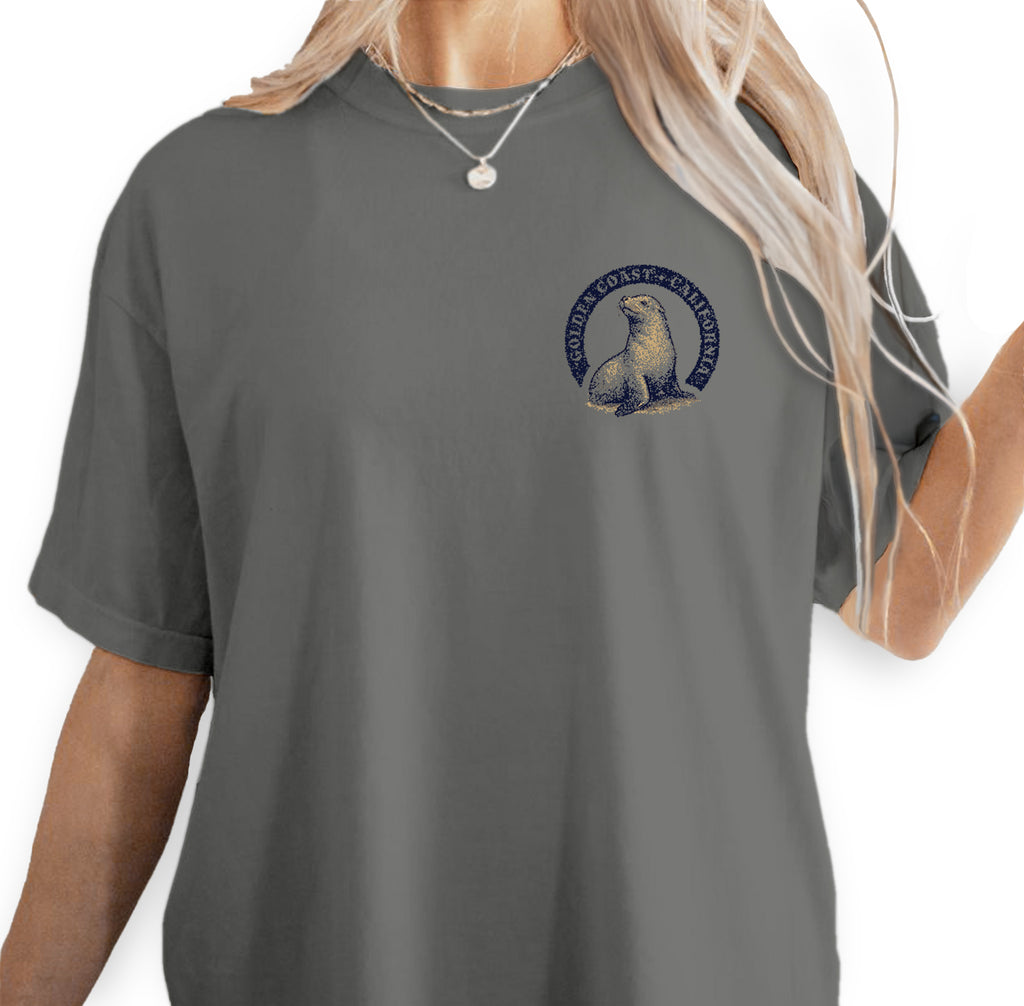 California Golden Coast Sea Lion T-Shirt – Retro Ocean Wildlife Tee, Vintage Coastal Souvenir, Born of Sun & Salt Graphic Shirt