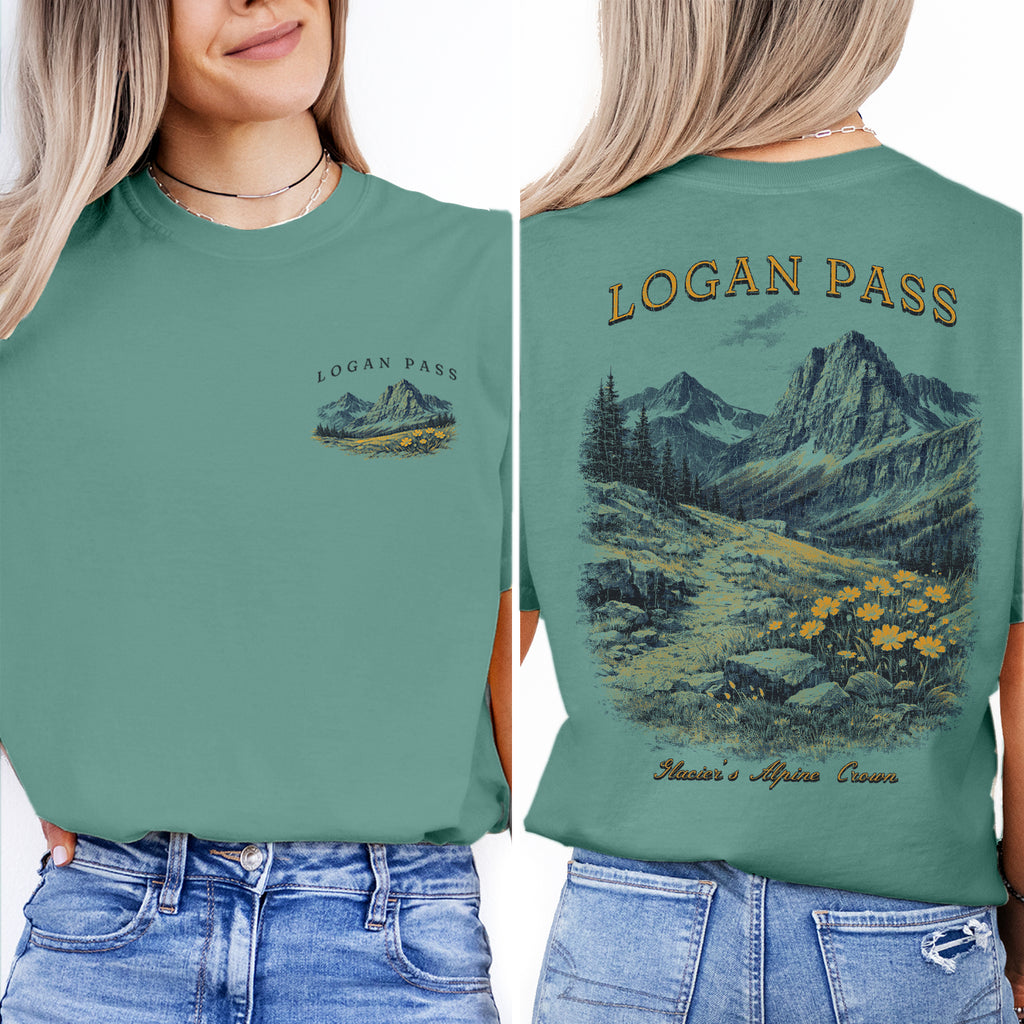 Logan Pass Glacier National Park T-Shirt, Montana Mountain Hiking Tee, Alpine Wildflower Shirt, Scenic Park Travel Tee