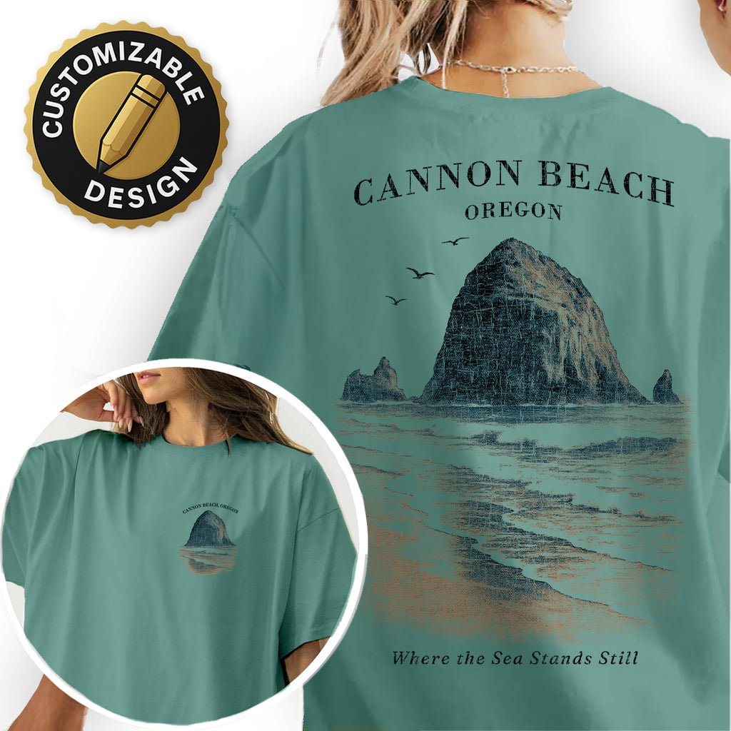 Cannon Beach Oregon T-Shirt – Vintage Coastal Tee, Haystack Rock Design, Ocean Souvenir Gift for Beach Lovers