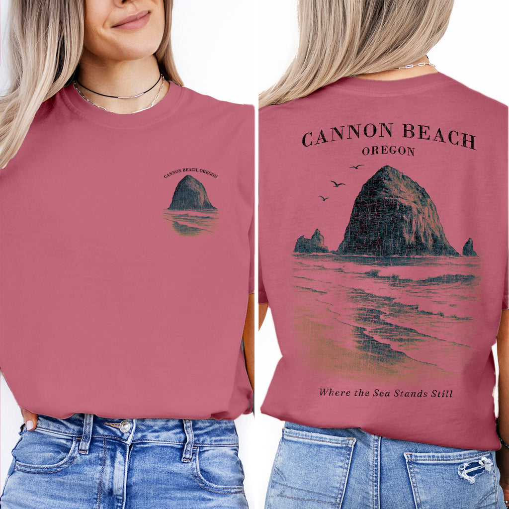 Cannon Beach Oregon T-Shirt – Vintage Coastal Tee, Haystack Rock Design, Ocean Souvenir Gift for Beach Lovers
