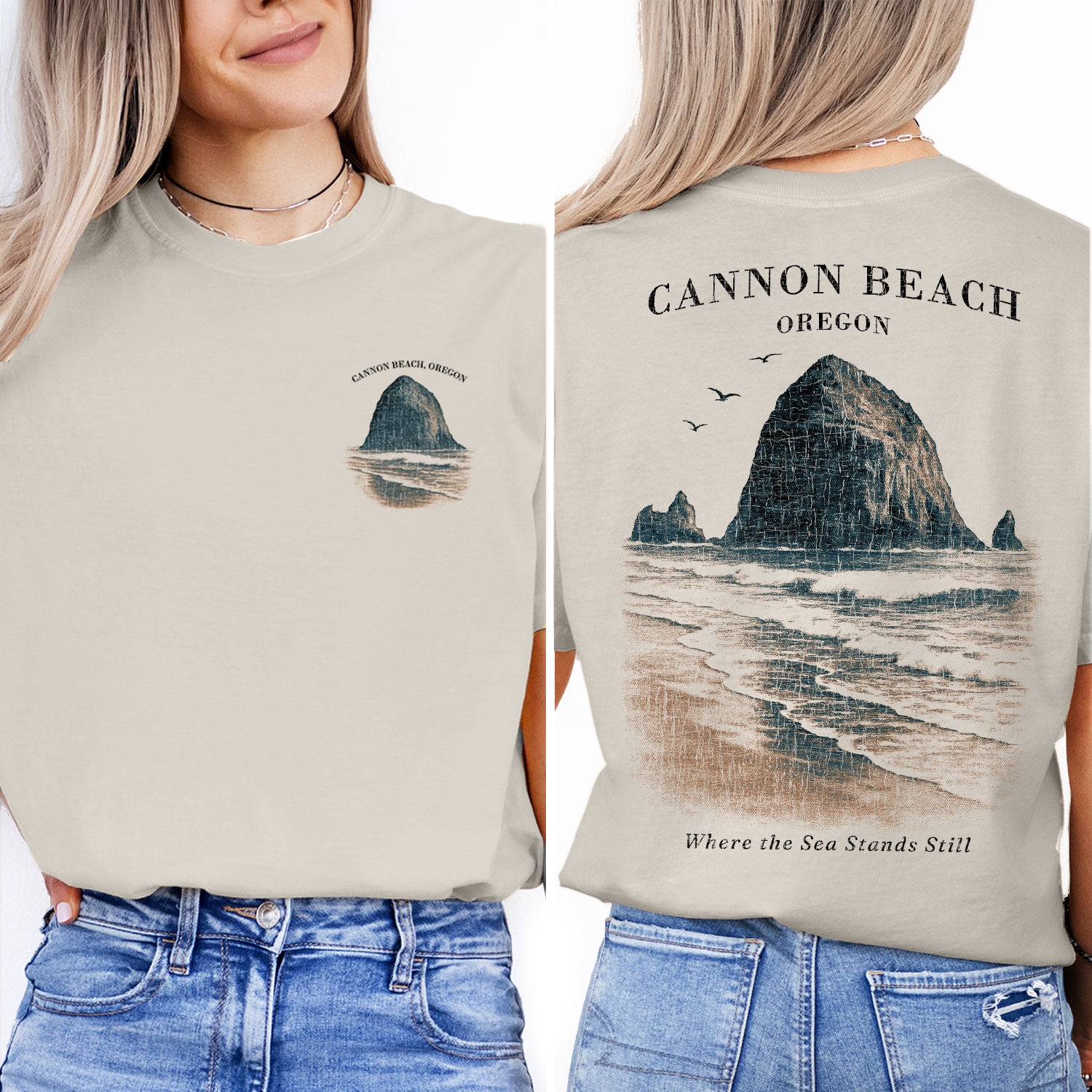 Cannon Beach Oregon T-Shirt – Vintage Coastal Tee, Haystack Rock Design, Ocean Souvenir Gift for Beach Lovers