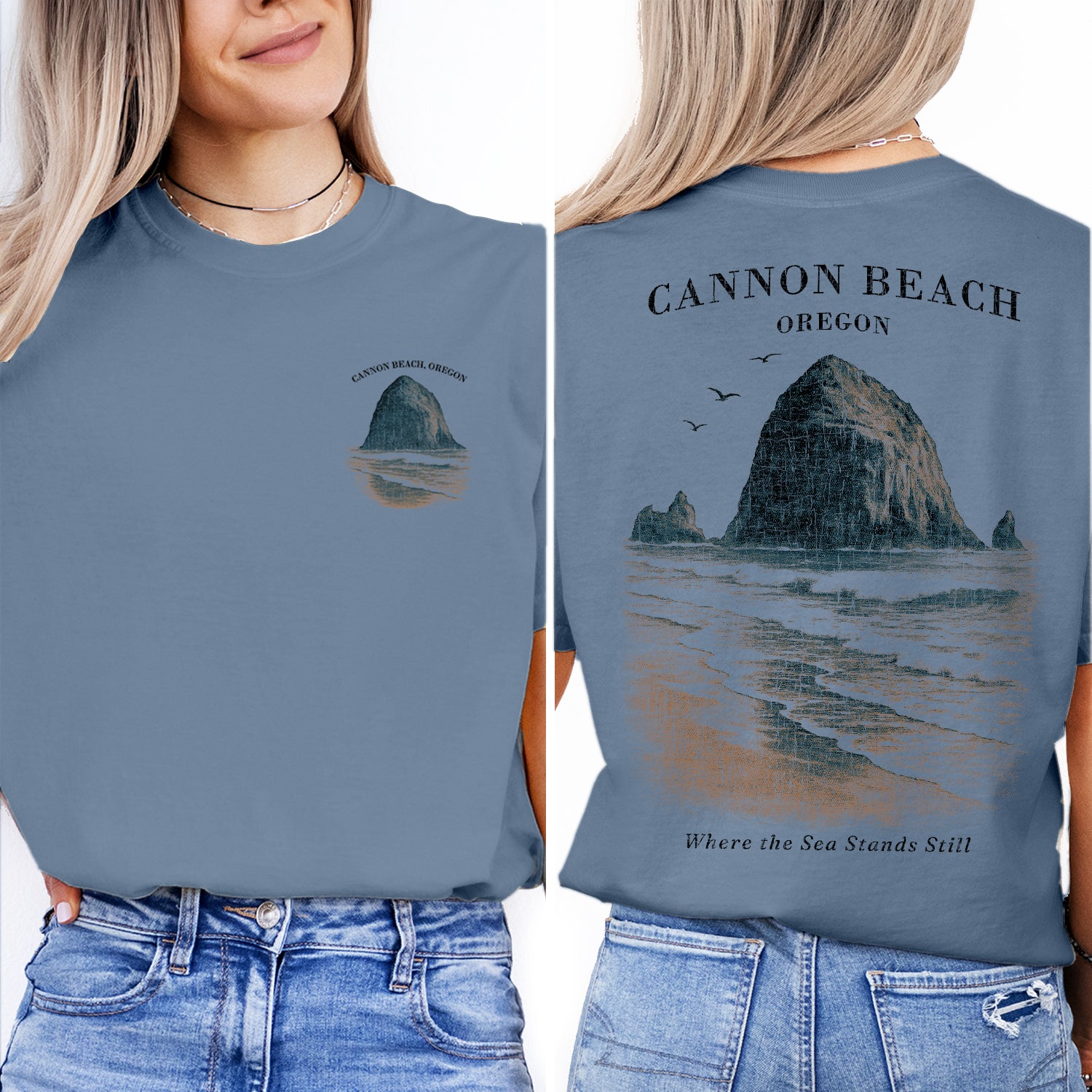 Cannon Beach Oregon T-Shirt – Vintage Coastal Tee, Haystack Rock Design, Ocean Souvenir Gift for Beach Lovers