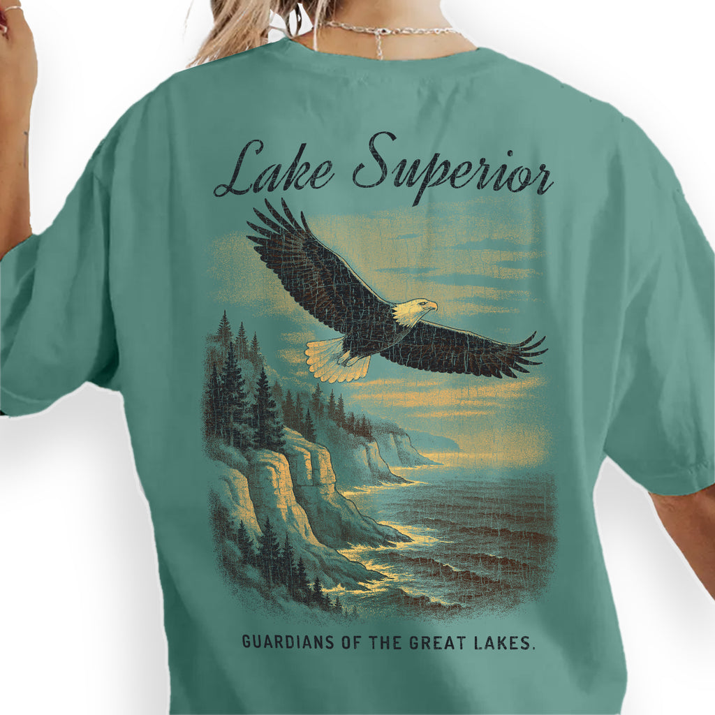 Lake Superior Eagle T-Shirt – Guardians of the Great Lakes Tee, Vintage Wildlife Graphic, Retro Nature Souvenir Shirt