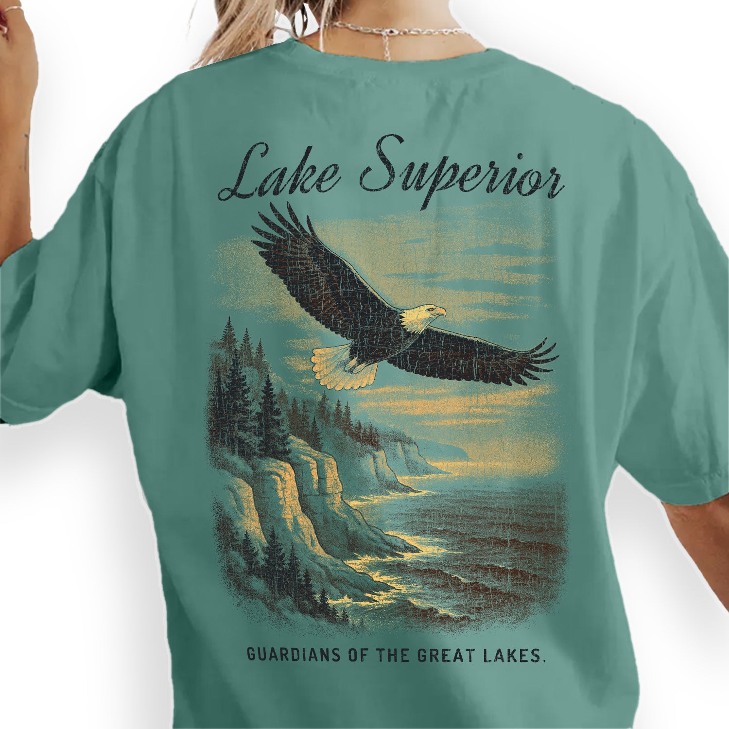 Lake Superior Eagle T-Shirt – Guardians of the Great Lakes Tee, Vintage Wildlife Graphic, Retro Nature Souvenir Shirt