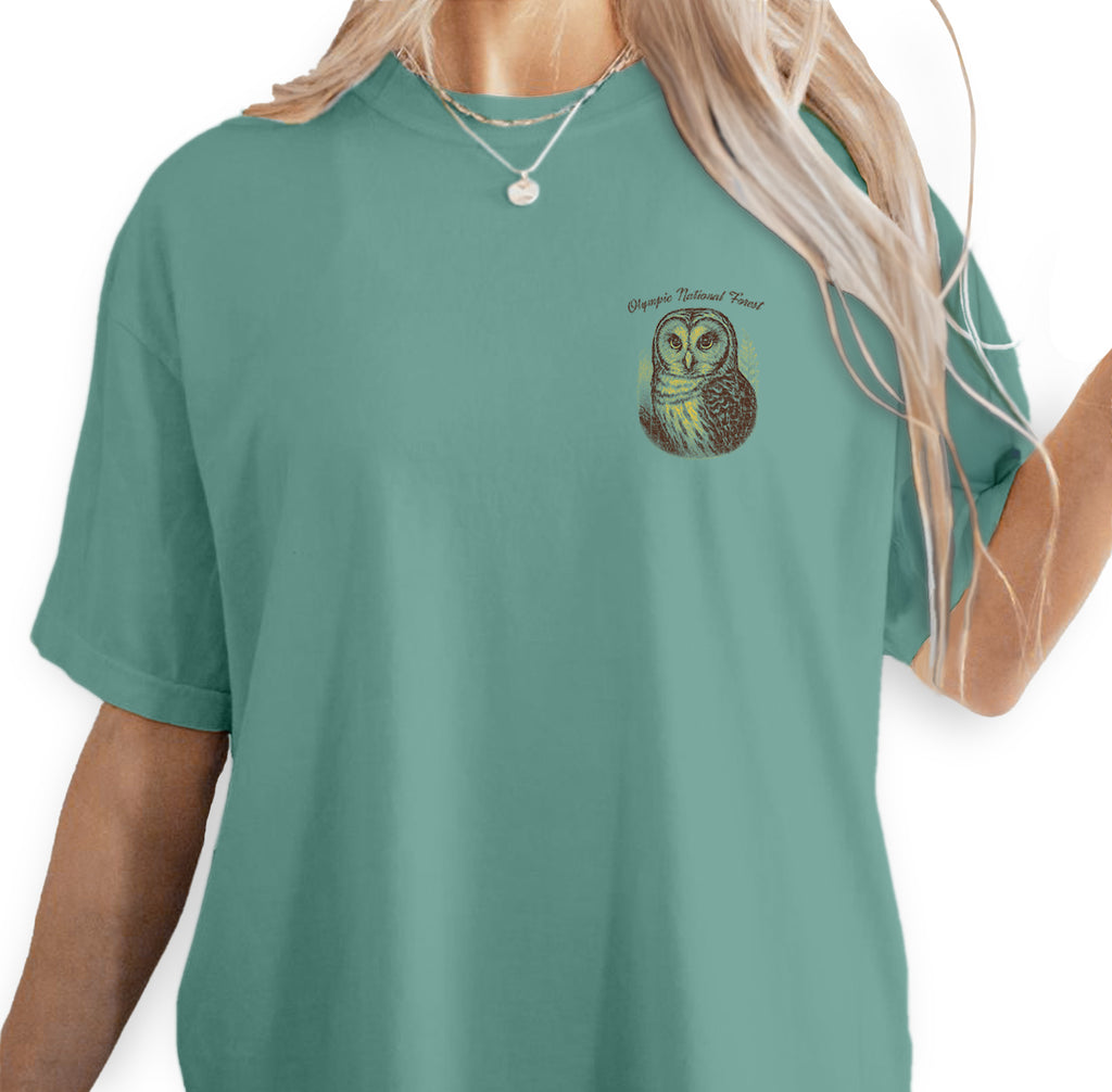Olympic National Forest Owl T-Shirt – In the Stillness the Forest Listens Back, Nature Wildlife Souvenir Gift Tee