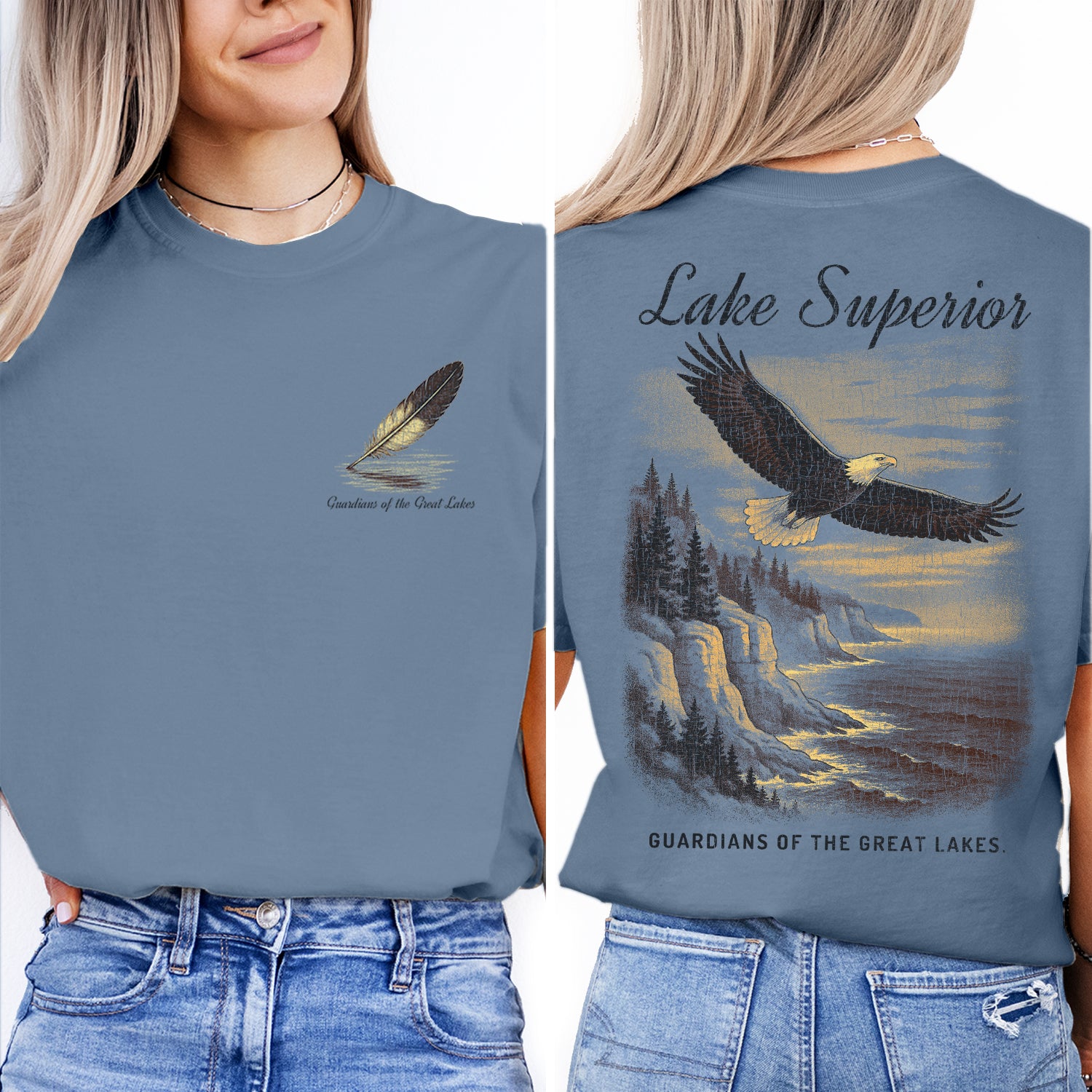 Lake Superior Eagle T-Shirt – Guardians of the Great Lakes Tee, Vintage Wildlife Graphic, Retro Nature Souvenir Shirt