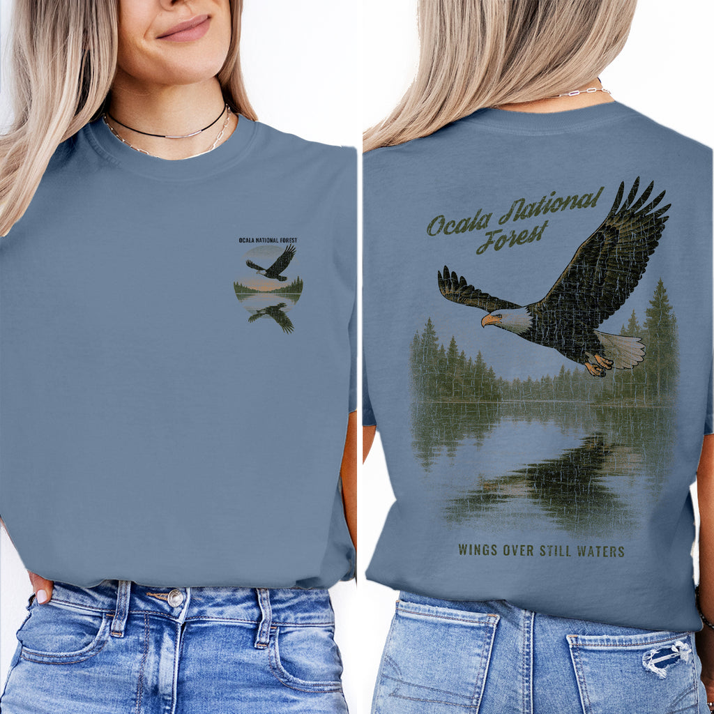 Ocala National Forest Eagle T-Shirt – Wings Over Still Waters, Nature Wildlife Tee, Outdoor Adventure Souvenir Gift