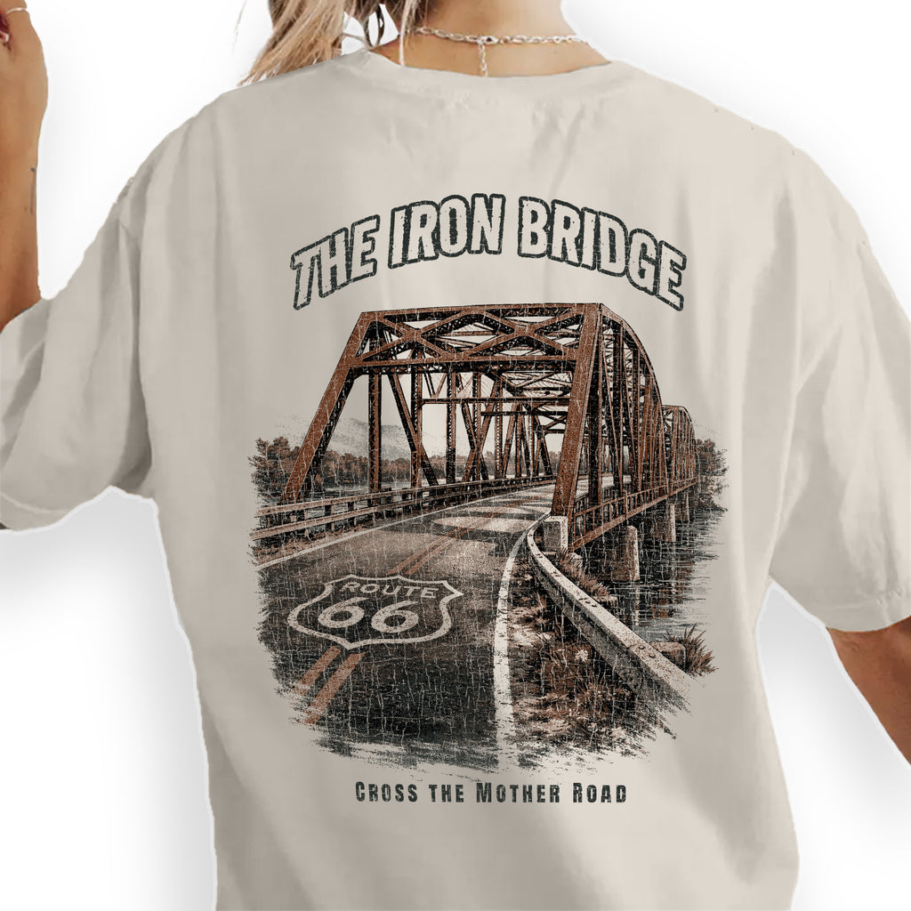 Route 66 Iron Bridge T-Shirt, Vintage Highway Bridge Tee, Mother Road Travel Shirt, Classic Road Trip Graphic Tee