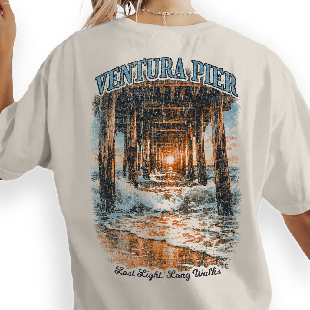 Ventura Pier Shirt California, Beach Sunset Tee, Coastal Ocean T-Shirt, Vintage Travel Graphic, Pier Waves Scenic Tee