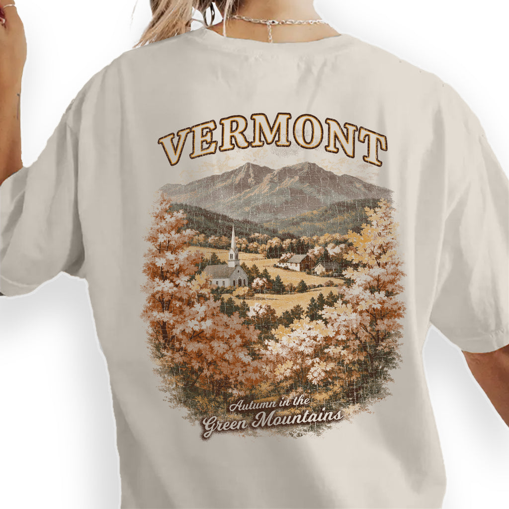 Vermont Fall Foliage T-Shirt, Green Mountains Autumn Scenic Tee, Vermont Travel Shirt, New England Autumn Graphic Tee