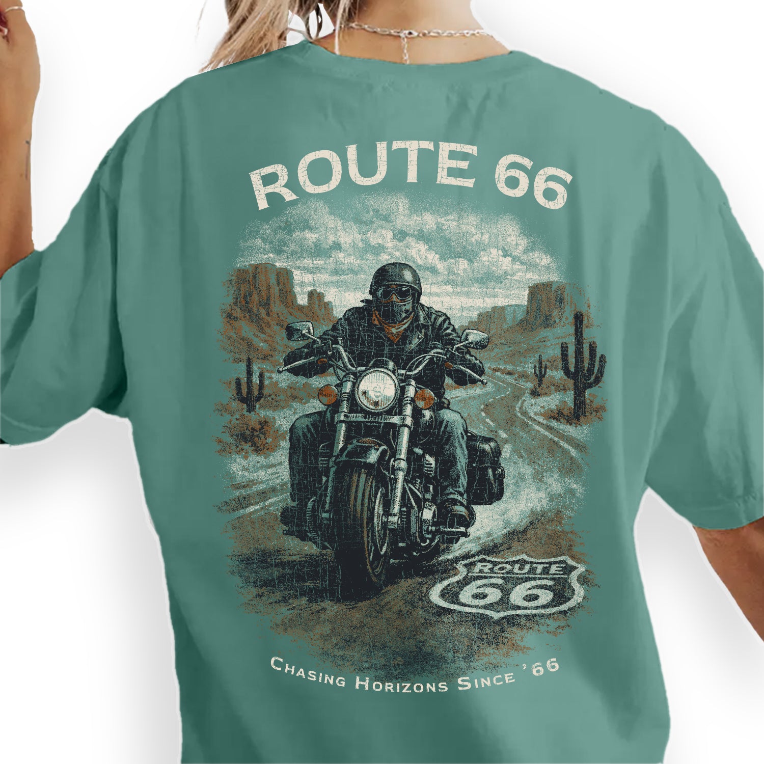 Route 66 Motorcycle T-Shirt, Vintage Biker Road Trip Tee, Retro Desert Highway Shirt, Route 66 Graphic Tee, Rider Gift