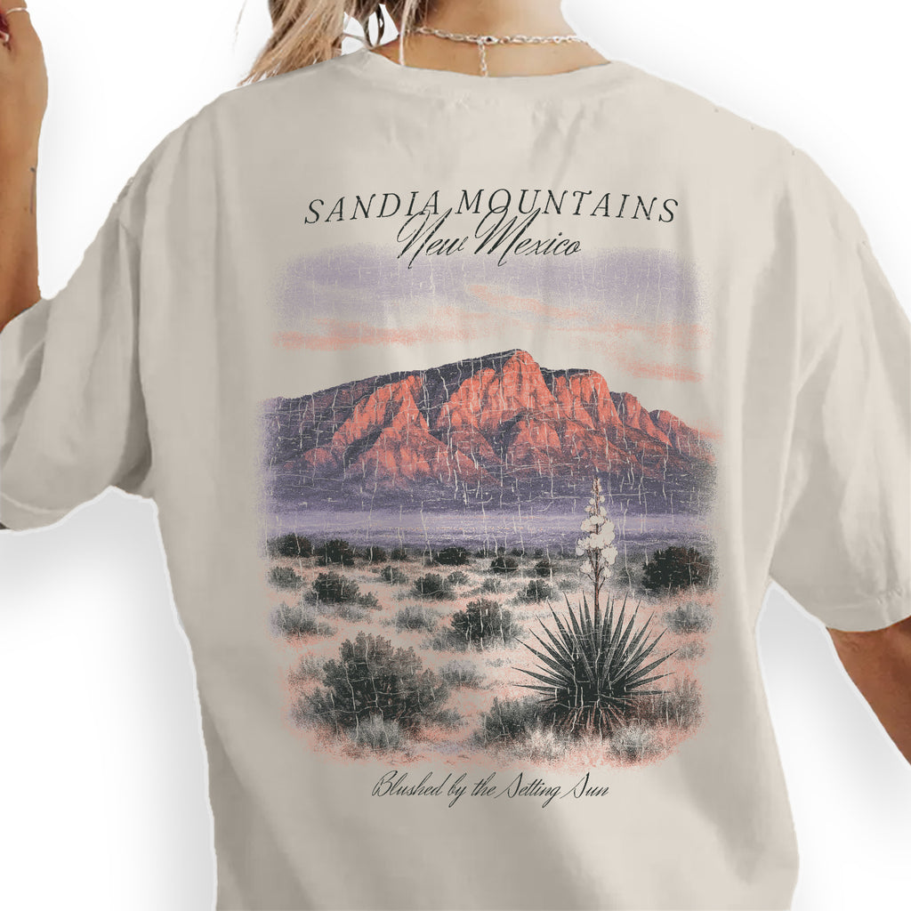 Sandia Mountains New Mexico T-Shirt Vintage Desert Sunset Tee | Albuquerque Travel Souvenir Shirt | Southwest Nature Graphic