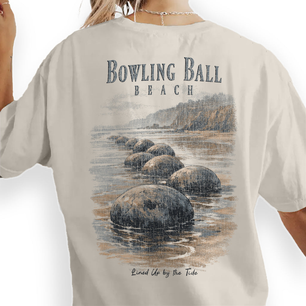 Bowling Ball Beach Shirt, California Coast Tee, Unique Rock Formation T-Shirt, Coastal Travel Graphic Tee, Beach Lover Gift