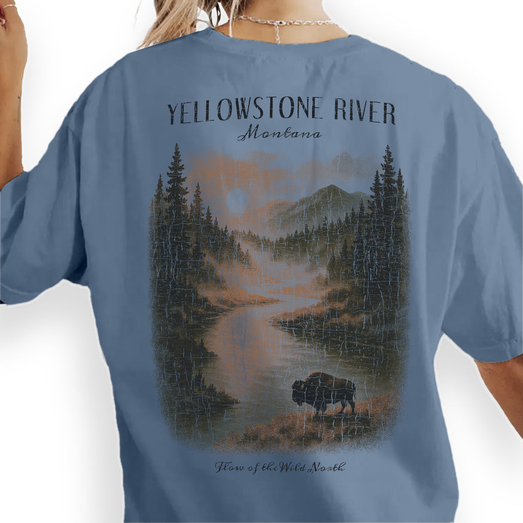 Yellowstone River Montana T-Shirt Vintage Western Landscape Tee | Montana Travel Souvenir Shirt | Rustic Nature Graphic Wild North