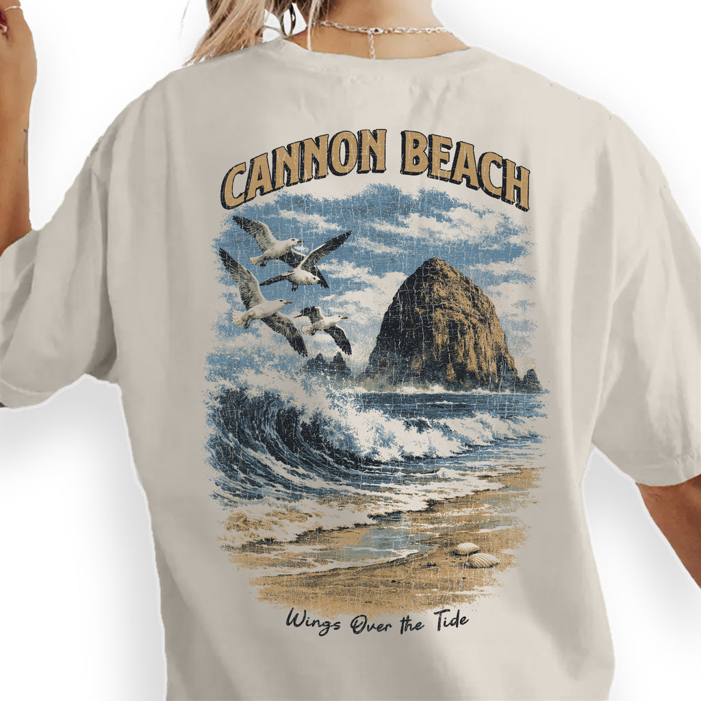 Cannon Beach Oregon Shirt, Haystack Rock Wave Tee, Vintage Coastal Graphic T-Shirt, Pacific Northwest Beach Gift, Seagull Ocean Tee