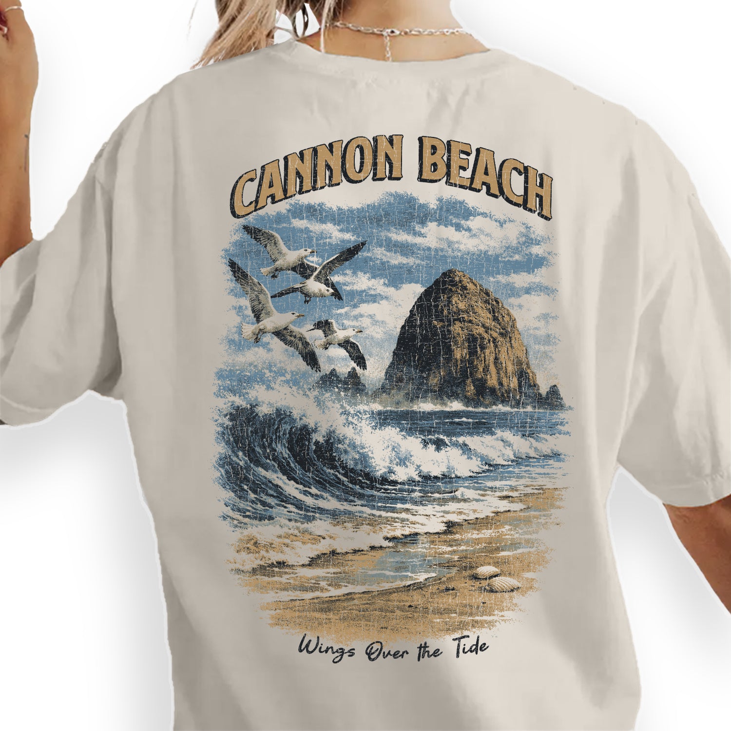 Cannon Beach Oregon Shirt, Haystack Rock Wave Tee, Vintage Coastal Graphic T-Shirt, Pacific Northwest Beach Gift, Seagull Ocean Tee